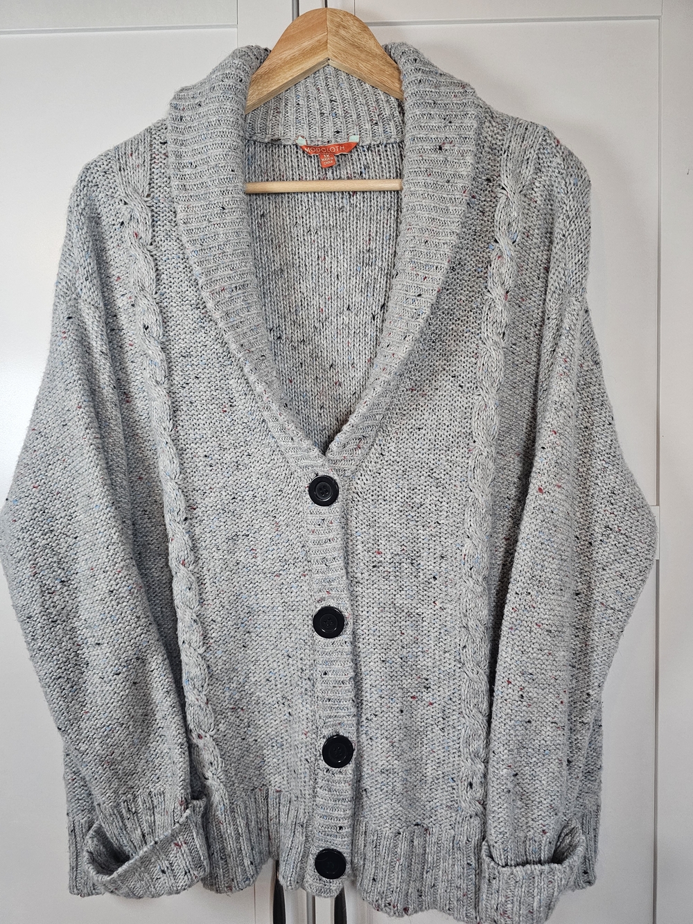 ModCloth Grey Confetti Cable Knit Shawl Collar Cardigan Sweater Plus Size 1X